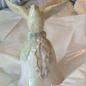 Vintage Porcelain Bell with Bird Landing on Branch with Blossoms 7"